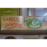 A painted wood Carters Fairground sign