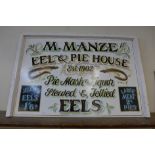 A painted wood M. Manze Ale & Pie House sign