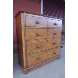 A Victorian walnut and burr walnut chest of drawers