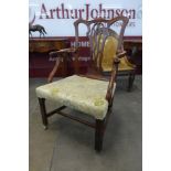 A George III mahogany Chippendale open armchair