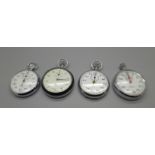 Four stop watches, Omega, Breitling, Dracip and Heuer, a/f