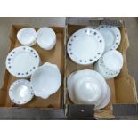 A Pyrex dinner service set with snowflake design including six soup dishes, one meat platter,