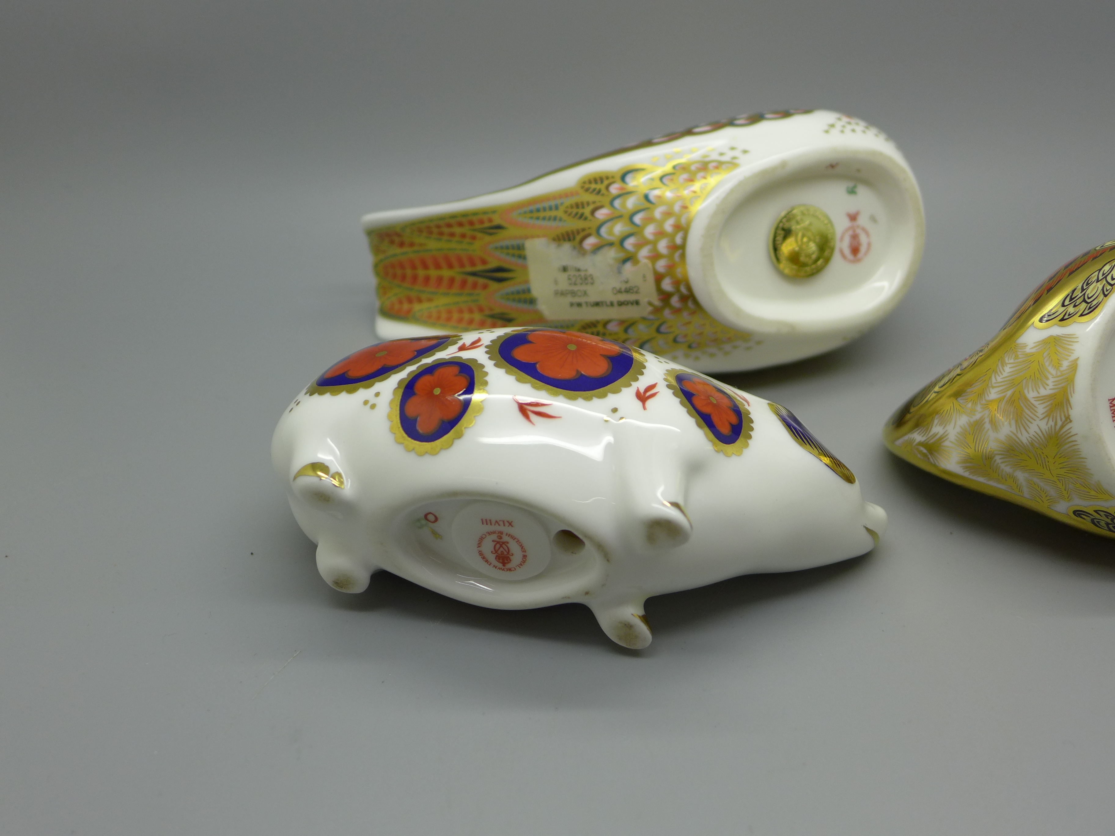 Three Royal Crown Derby paperweights - Farmyard Hen, 3,155 of 5,000, gold stopper, signed and - Image 4 of 4