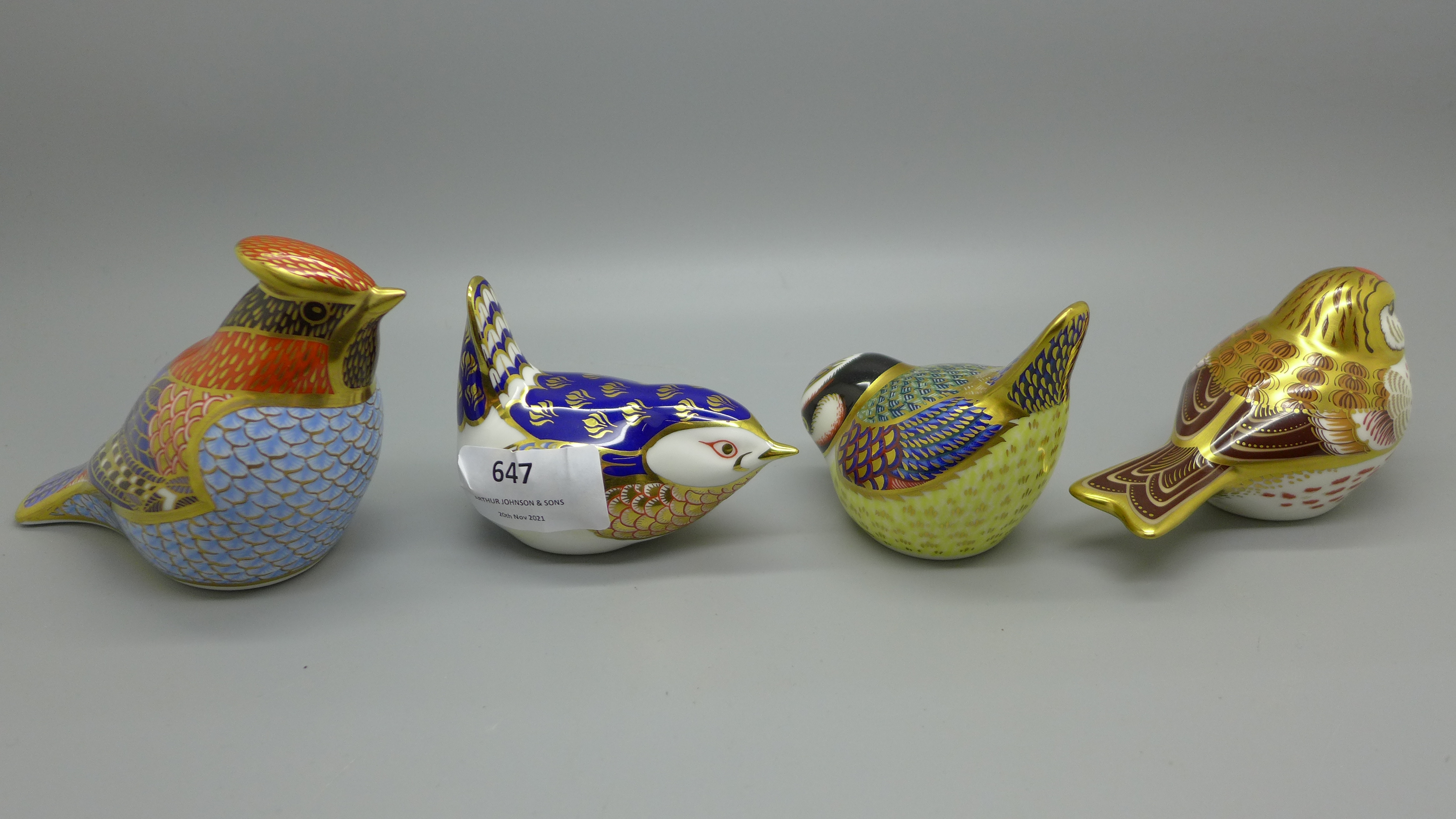 Four Royal Crown Derby paperweights - Waxwing, modelled by Robert Jefferson with decoration by - Image 2 of 3