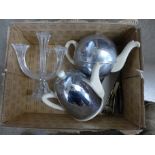 Two chrome tea pots, a glass candelabra, two nutcrackers, etc. **PLEASE NOTE THIS LOT IS NOT