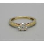 A 9ct gold and diamond solitaire ring, 2g, L