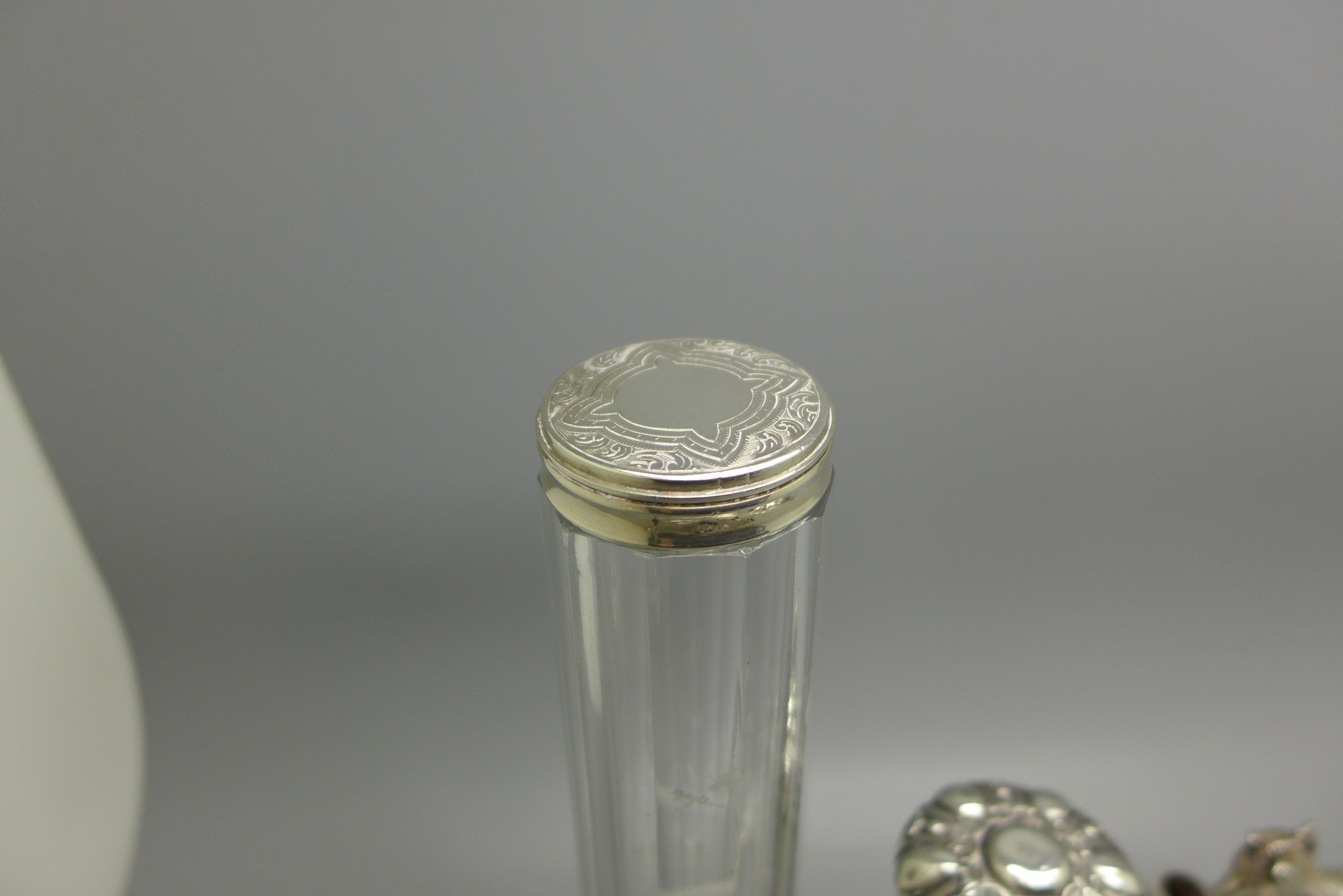 Two silver topped glass jars, one top a/f, two pairs of silver handled glove stretchers and horse - Image 4 of 5