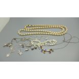 A collection of silver jewellery and silver mounted jewellery