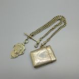 A silver Albert chain with silver vesta case and fob, 62g