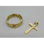 A 9ct gold ring and a 9ct gold cross pendant, total weight 3.7g, ring size O