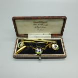A pair of Essex rock crystal cufflinks and a gilt tie-pin