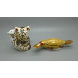 Two Royal Crown Derby paperweights - Australian Collection, Koala and Baby and Duck Billed