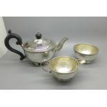 A three piece silver bachelors tea service, Birmingham 1923, 464g