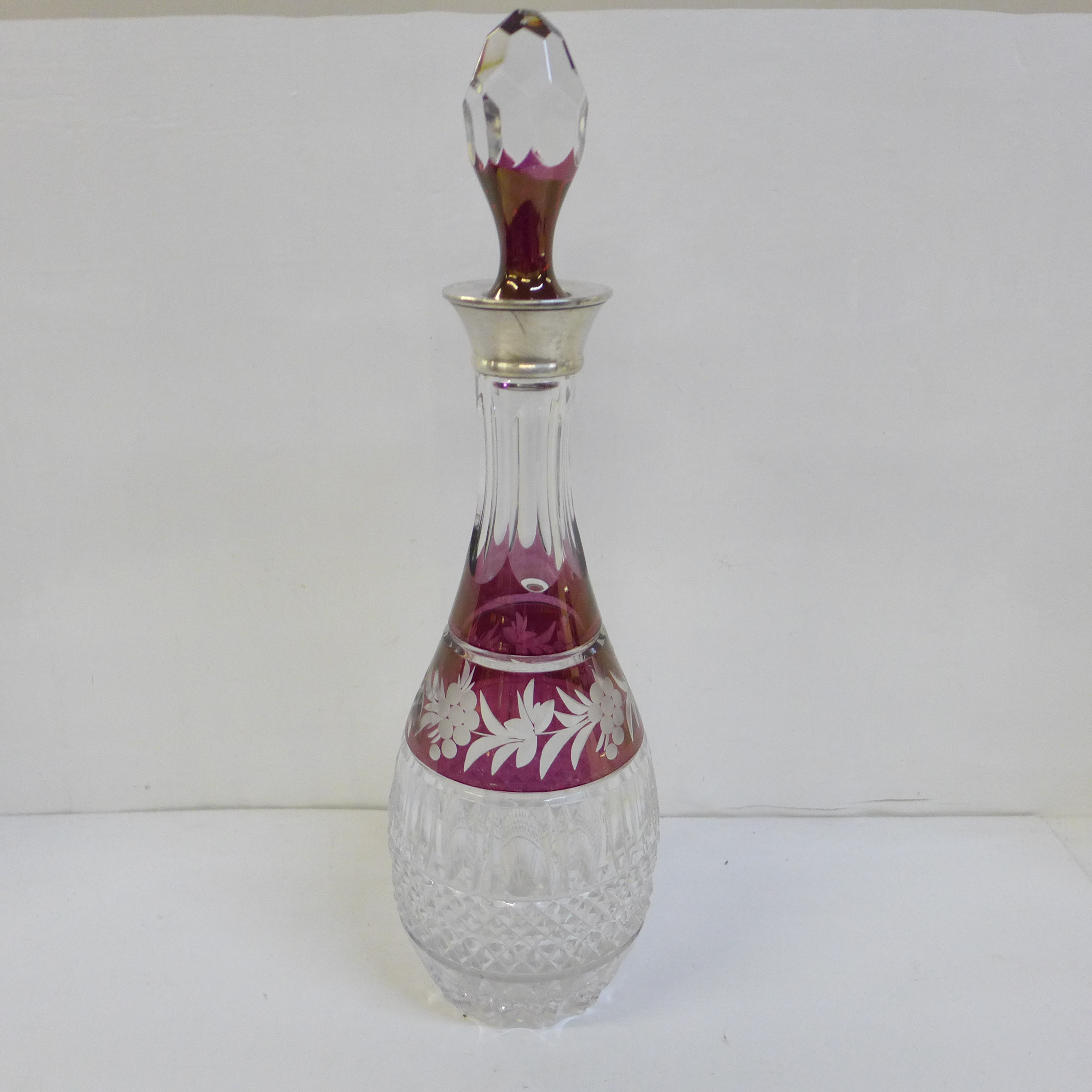 A ruby flash cut crystal decanter with silver top - Image 3 of 3