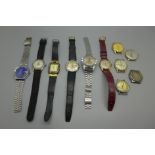 A collection of gentleman's wristwatches, (blue dialled Centina lacking case back)