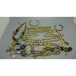 A collection of gold tone costume jewellery