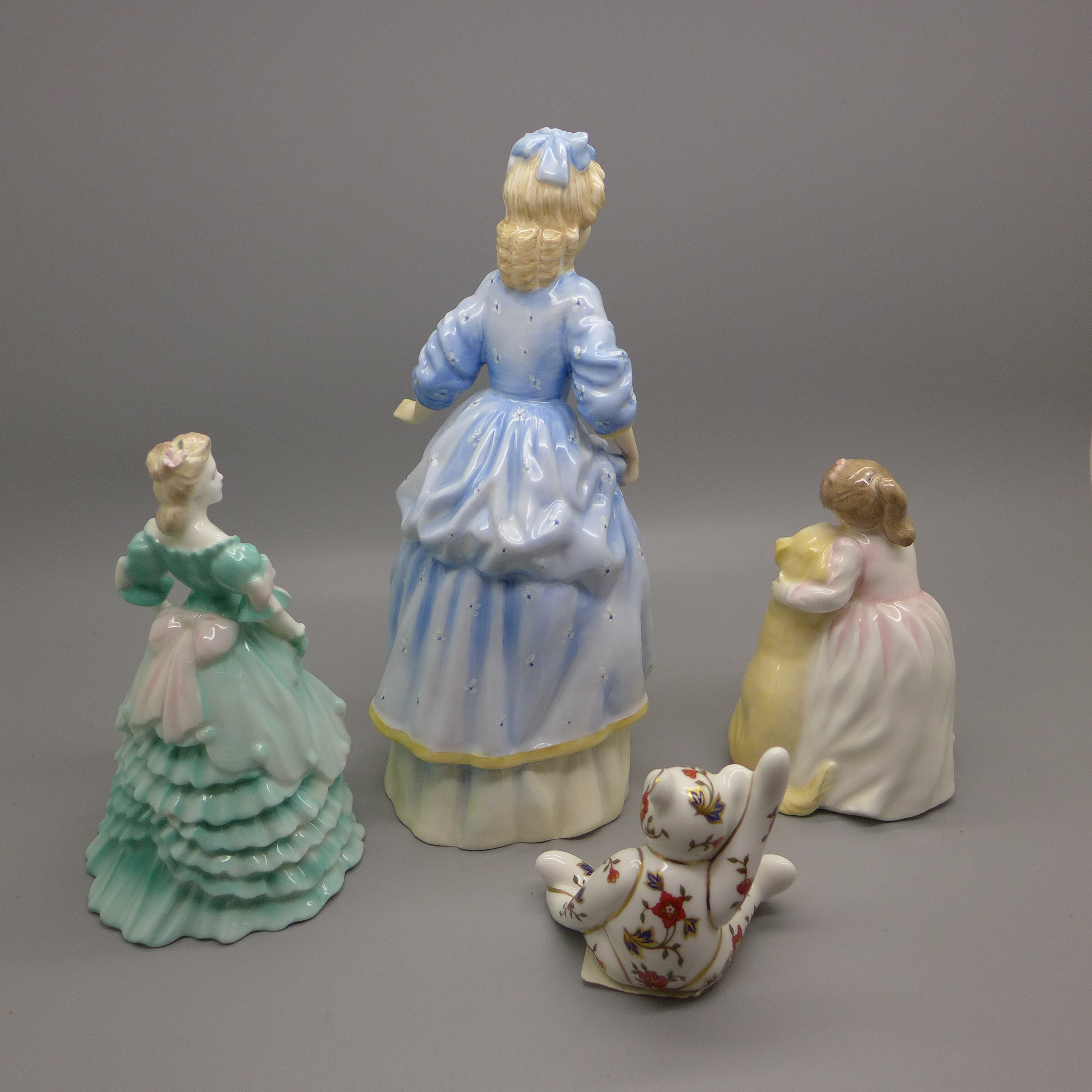 Two Royal Doulton figures, a Coalport figure and a Royal Crown Derby Teddy bear paperweight - Image 4 of 5