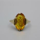 A 9ct gold and citrine solitaire ring, 1.8g, L