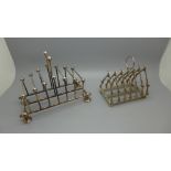 Two EPNS toast racks, one in the style of Dr. Christopher Dresser and hard soldered, the other one