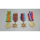 Four WWII medals; 1939-1945 Star, The Burma Star, 1939-1945 Defence Medal and 1939-1945 War Medal,