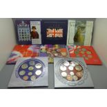 Eight The Royal Mint UK Uncirculated Coin Collection, 1994 to '96, 2001 to '03, 2006 and 2007