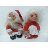 Thomas Dam (Denmark) fully jointed 1960's rare large Santa Claus and Mrs Claus trolls