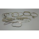 Six silver bangles and five silver bracelets, 175g