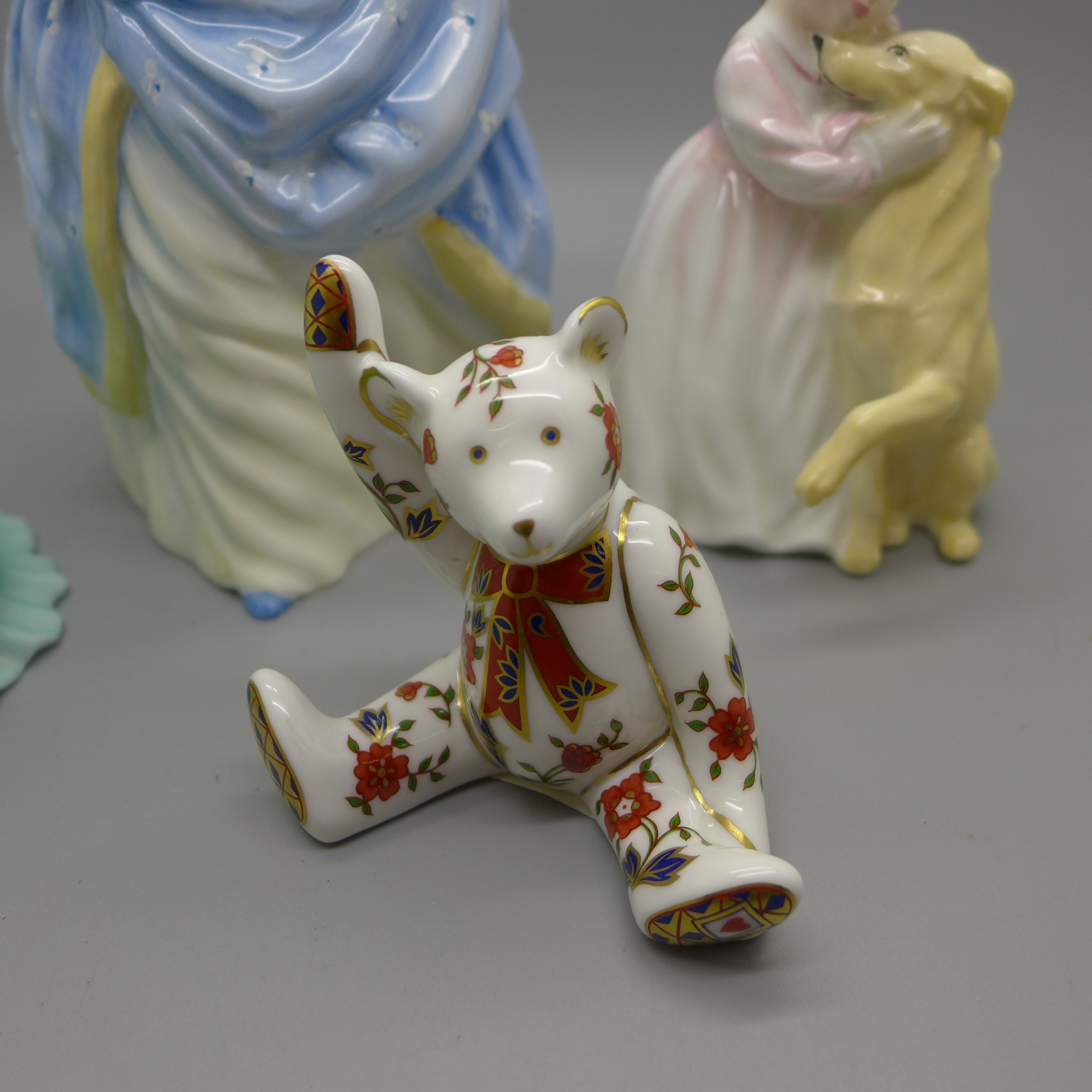 Two Royal Doulton figures, a Coalport figure and a Royal Crown Derby Teddy bear paperweight - Image 3 of 5