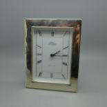 A silver framed clock, R.Carr, height 16.5cm