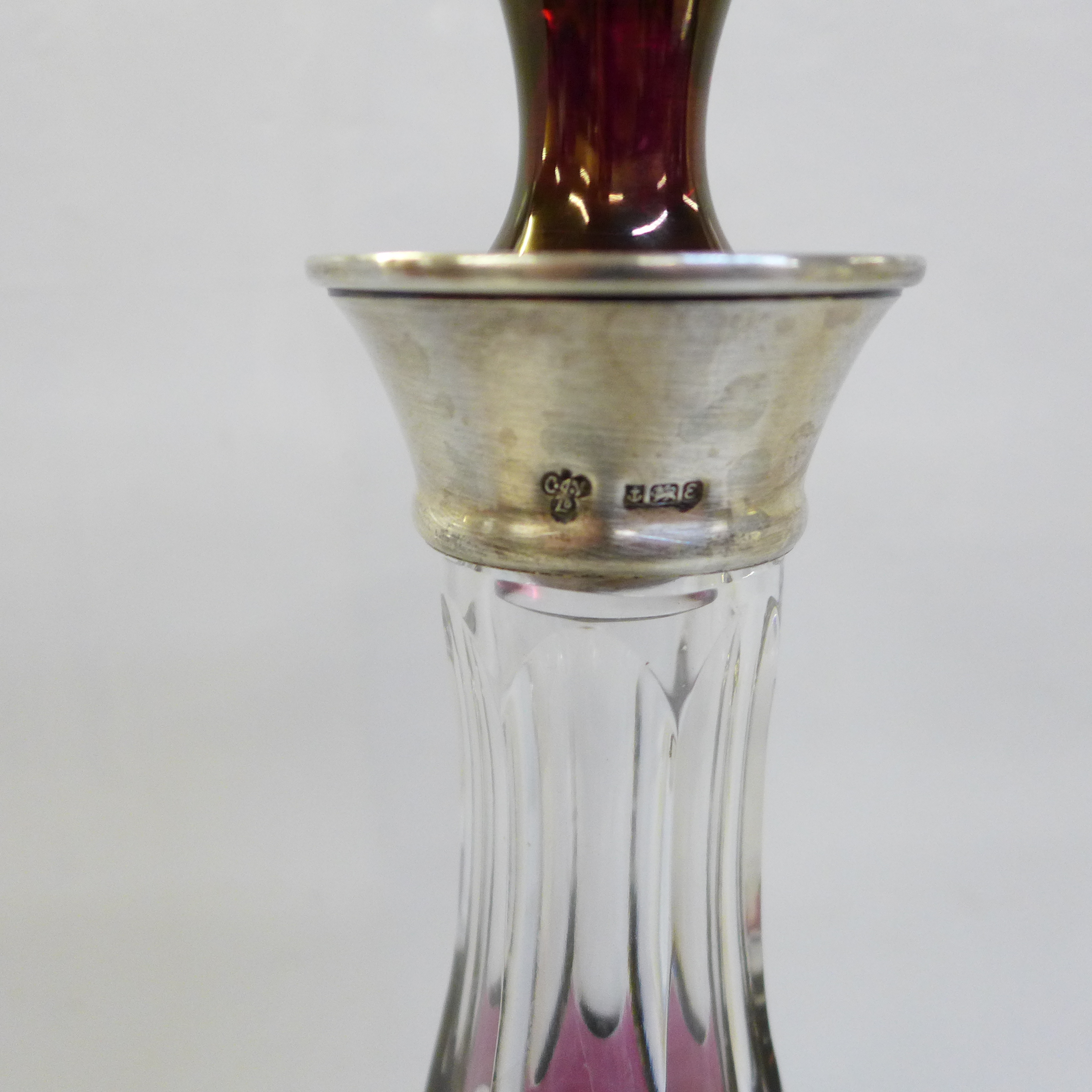 A ruby flash cut crystal decanter with silver top - Image 2 of 3