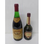 A bottle of vintage Cotes du Rhone 1981 wine and a bottle of Croft cased sherry