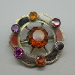 A Scottish brooch, lacking one agate piece, 42mm
