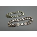 Two silver bracelets, 82g