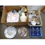 A box of commemorative china and a box of mixed china **PLEASE NOTE THIS LOT IS NOT ELIGIBLE FOR