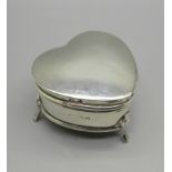 A silver heart shaped trinket box, 51mm wide