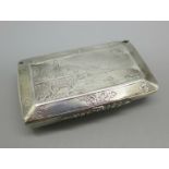 An early 19th Century silver snuff box with Italian lake scene, a/f, continental control mark,