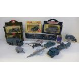 Die-cast military vehicles, some boxed, including Corgi and Dinky