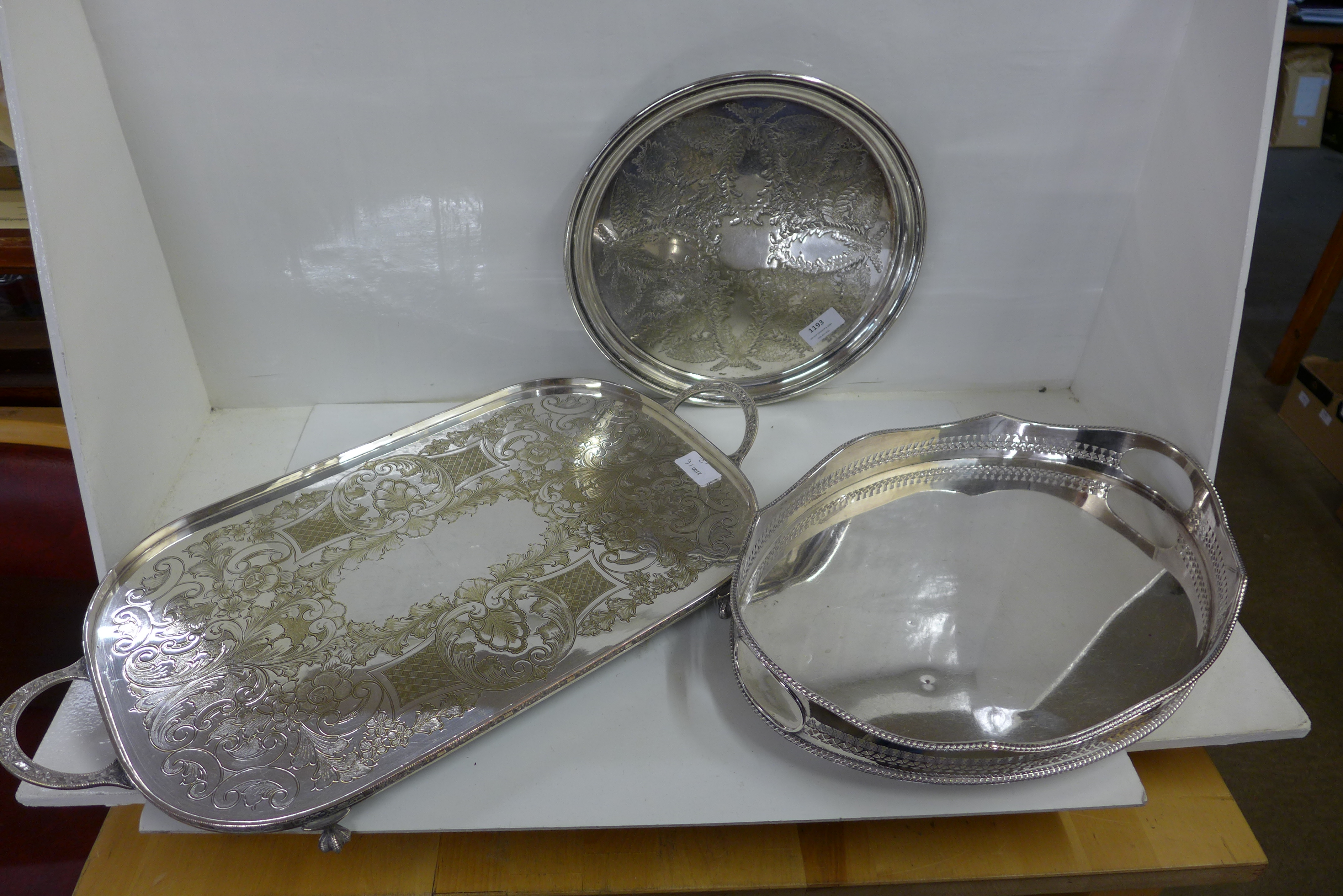 Three silver plated trays **PLEASE NOTE THIS LOT IS NOT ELIGIBLE FOR POSTING AND PACKING**