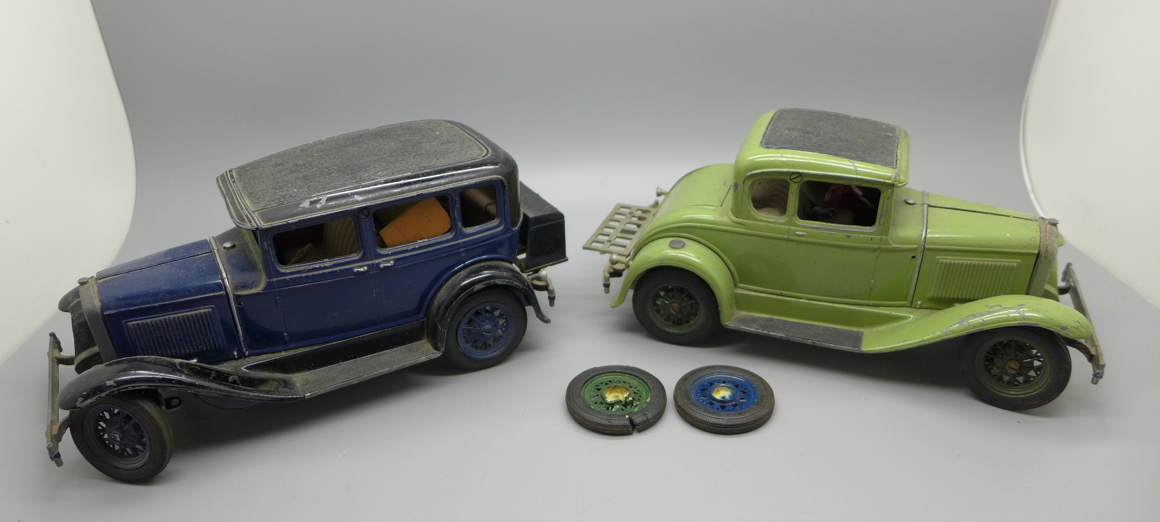A pair of Hubley die-cast vintage cars, made in USA