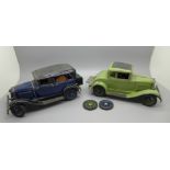 A pair of Hubley die-cast vintage cars, made in USA