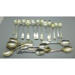 A collection of silver teaspoons, (8+6+12 odd spoons), 422g