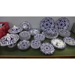 A large collection of unfinished blue and white Royal Crown Derby including twenty plates, two large