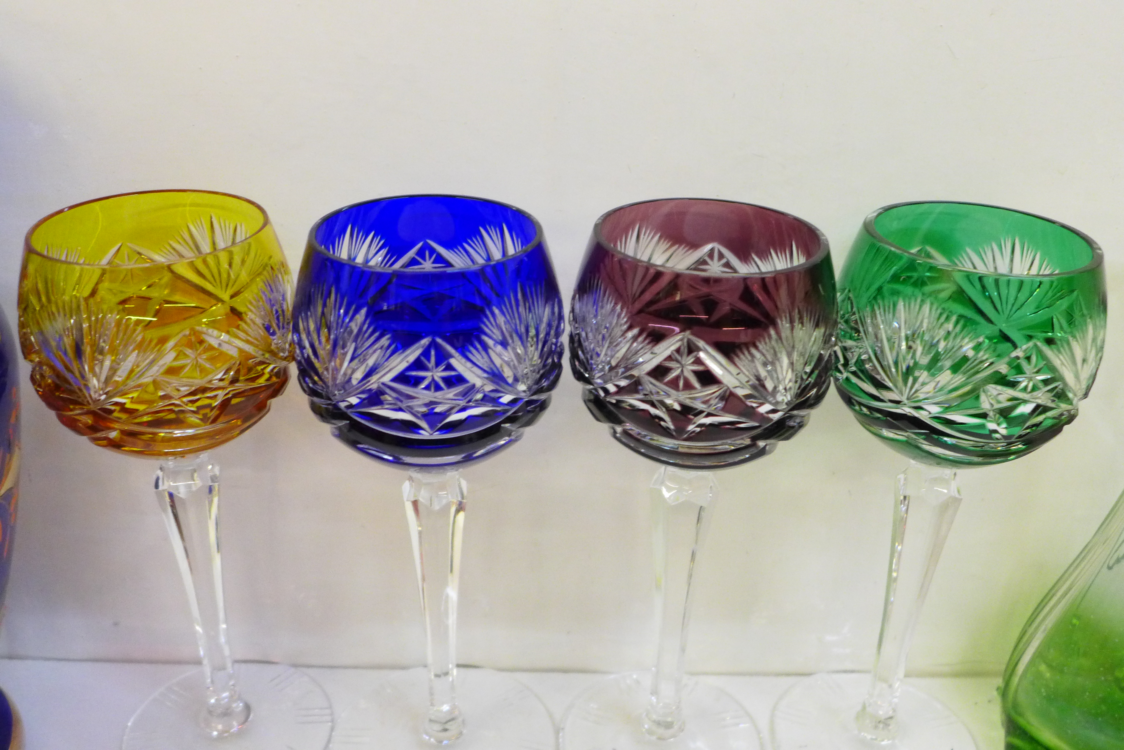 Assorted glass including a pair of silver topped vases and four coloured hock glasses - Image 3 of 4