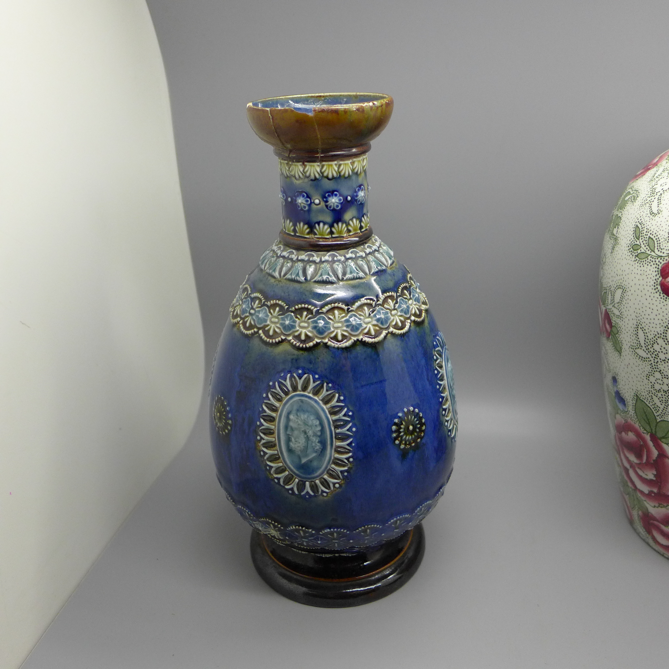 A Doulton Lambeth stoneware vase, a Doulton Burslem vase, a Moorcroft small bowl, all a/f and an - Image 7 of 13