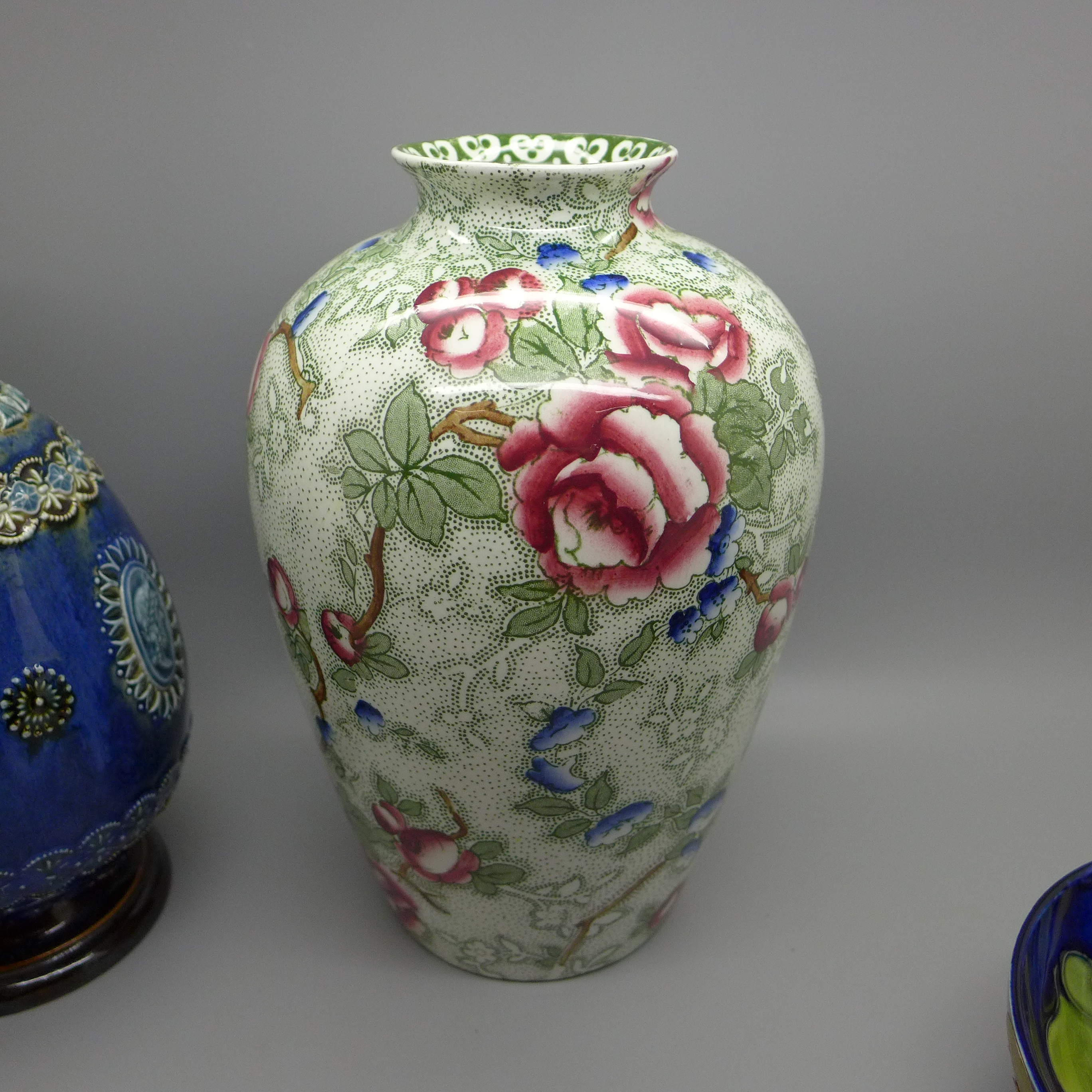 A Doulton Lambeth stoneware vase, a Doulton Burslem vase, a Moorcroft small bowl, all a/f and an - Image 8 of 13