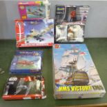 An Airfix HMS Victory and six other model kits including Star Wars (contents intact)