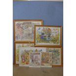 Five vintage Miney Todd children's illustration prints and two others