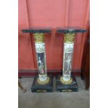 A pair of French style porcelain, gilt metal and marble jardiniere stands, 114cms h