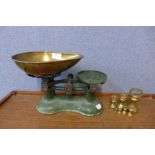 A set of Victorian cast iron kitchen scales and weights