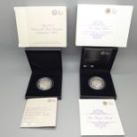 The Royal Mint, two UK £5 Silver Proof Coins; The Royal Birth 2015 and 5 July 2015 The Christening
